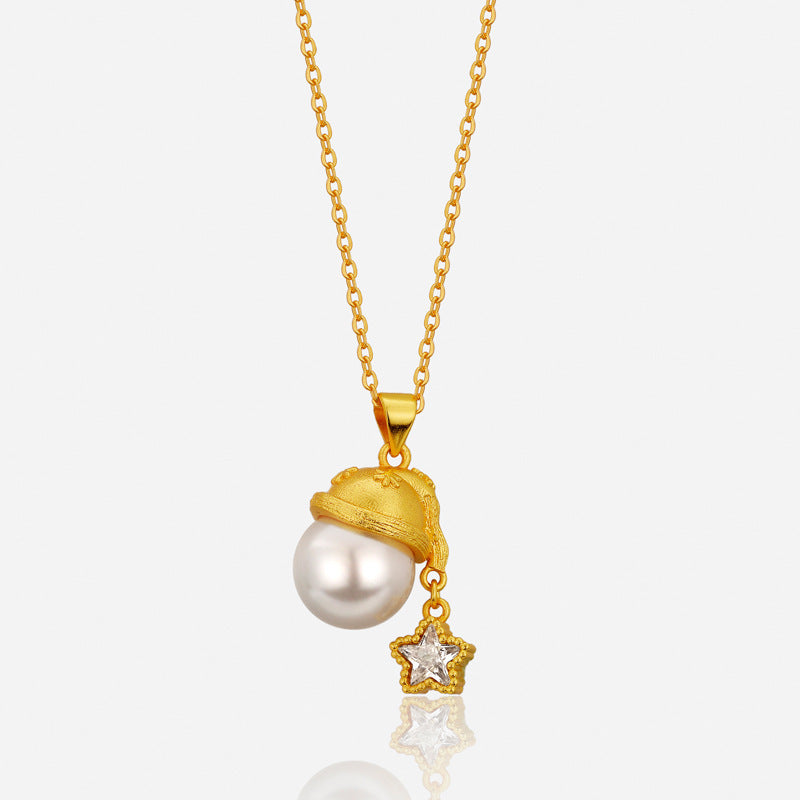 Wholesale Christmas hat pendant pearl necklace women' s summer sweater necklace